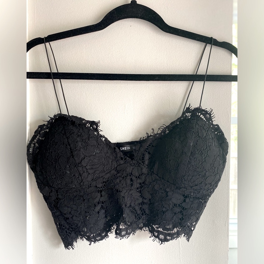 SHEIN Black Lace Crop Top Tank